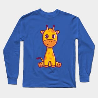 Cute Giraffe Sitting Cartoon Long Sleeve T-Shirt